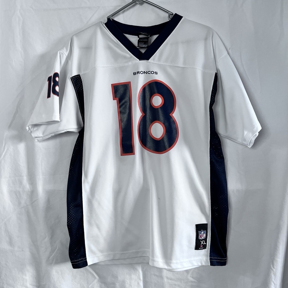 NFL Denver Broncos Football Jersey Youth XL White Navy Peyton‎ Manning 18
